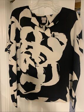 Chico's Monochrome Brushstroke Floral Top in Black and White